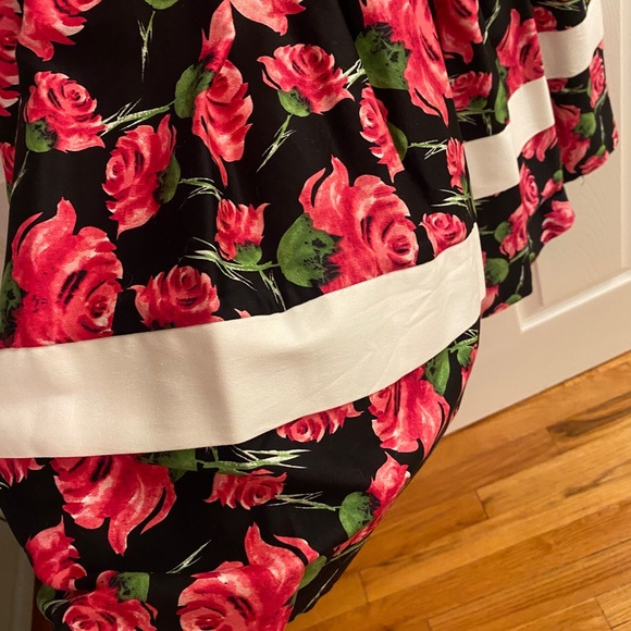 Unique Vintage Black Pink Floral Contrast-Trim Darienne A-Line Dress Size S/4 - Picture 9 of 12